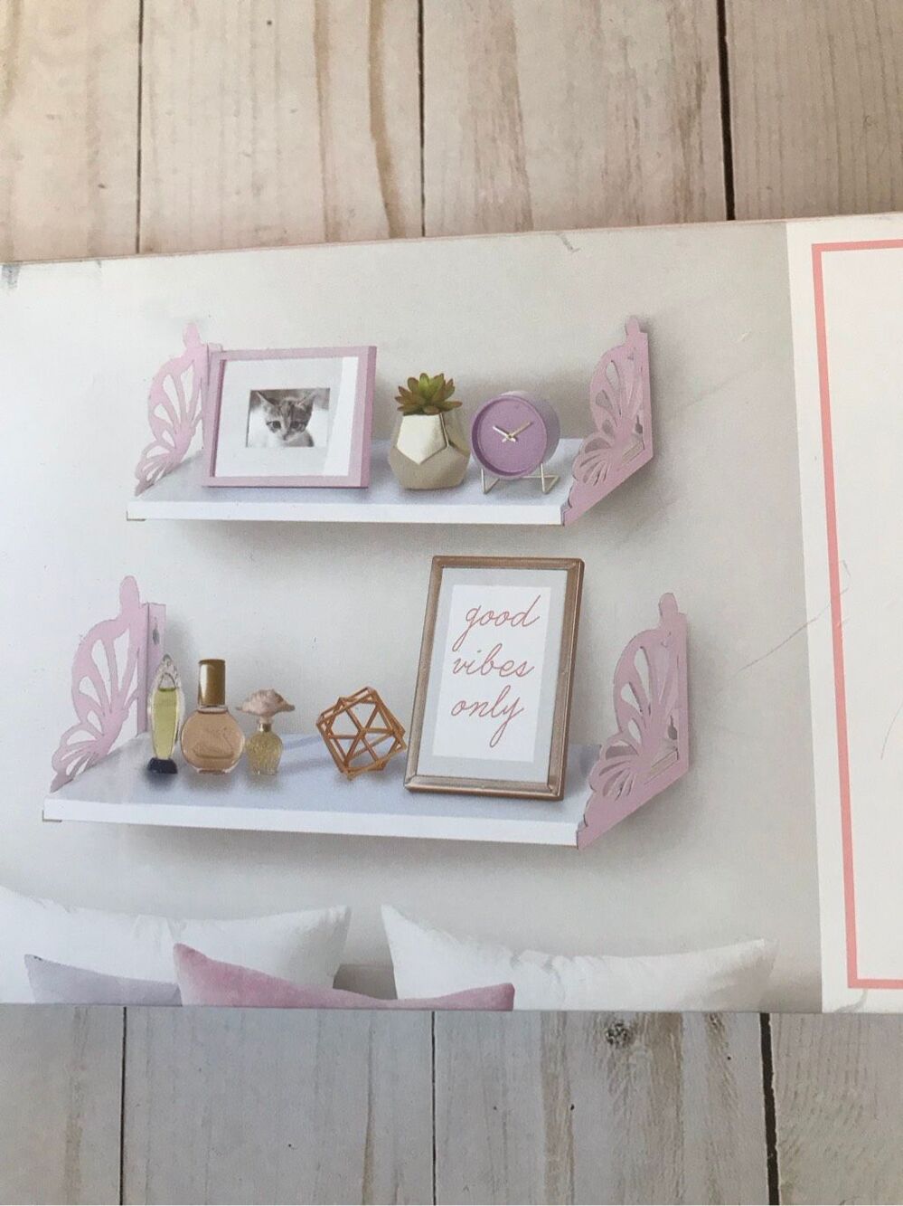 Nanette Lenore set (2) 18” x 5” shelves white pink  butterfly Dolly nursery
